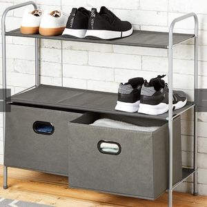 3 tier closet storage organizer with 2 bins